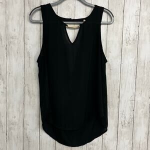 Lily White Sleeveless Dressy Gold Accent Drape Back Flowy Sexy Night Out Blouse